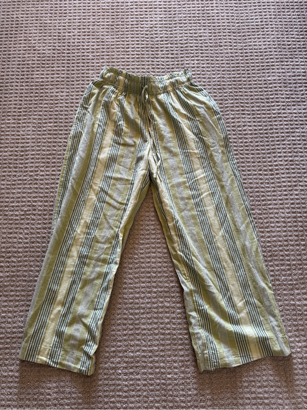 Free People Olive Green Striped Wide Leg Pants